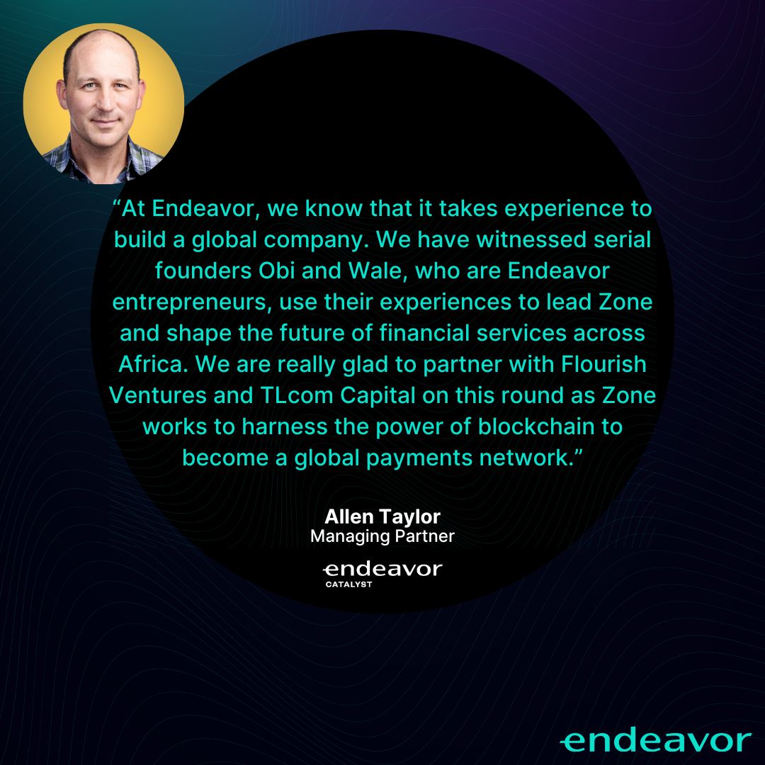 Funding secured! @zonenetworkhq raises $8.5M seed round from Flourish Ventures, TLcom Capital, Endeavor Catalyst & more VCs! Led by Obi Emetarom & Wale Onawumi, Zone's blockchain network simplifies African payments. #Zone #Endeavor #EndeavorNigeria #ObiEmetarom #WaleOnawunmi