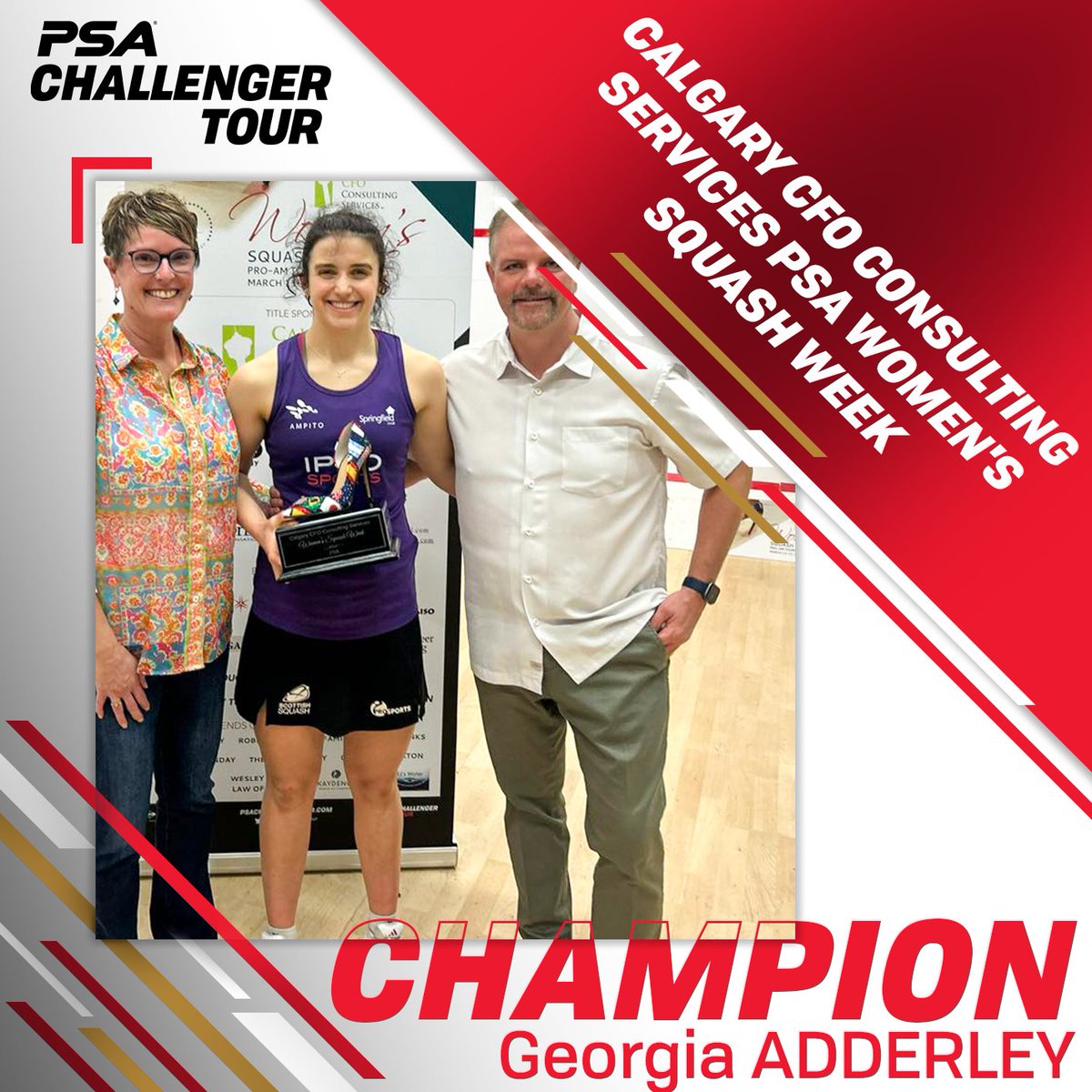Scottish No.1⃣ @G_Adderley01 claimed the biggest title of her career in Canada yesterday 🙌 The No.2⃣ seed beat Salma Eltayeb in the Calgary CFO Consulting Services PSA Women's Squash Week final to clinch her first 20K crown 👑 Read more 👇 psaworldtour.com/challenger-tou…