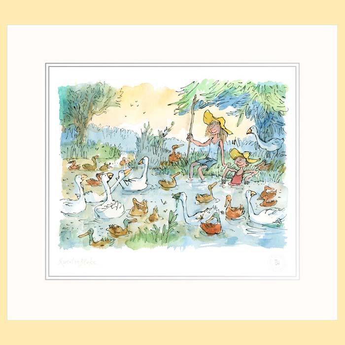 It feels like spring is on the way! The Goose Girl and her Brother Find this and other limited edition giclée prints from Aquarelle Publishing by clicking this link and heading to Quentin's shop quentinblake.com/shop?categorie…