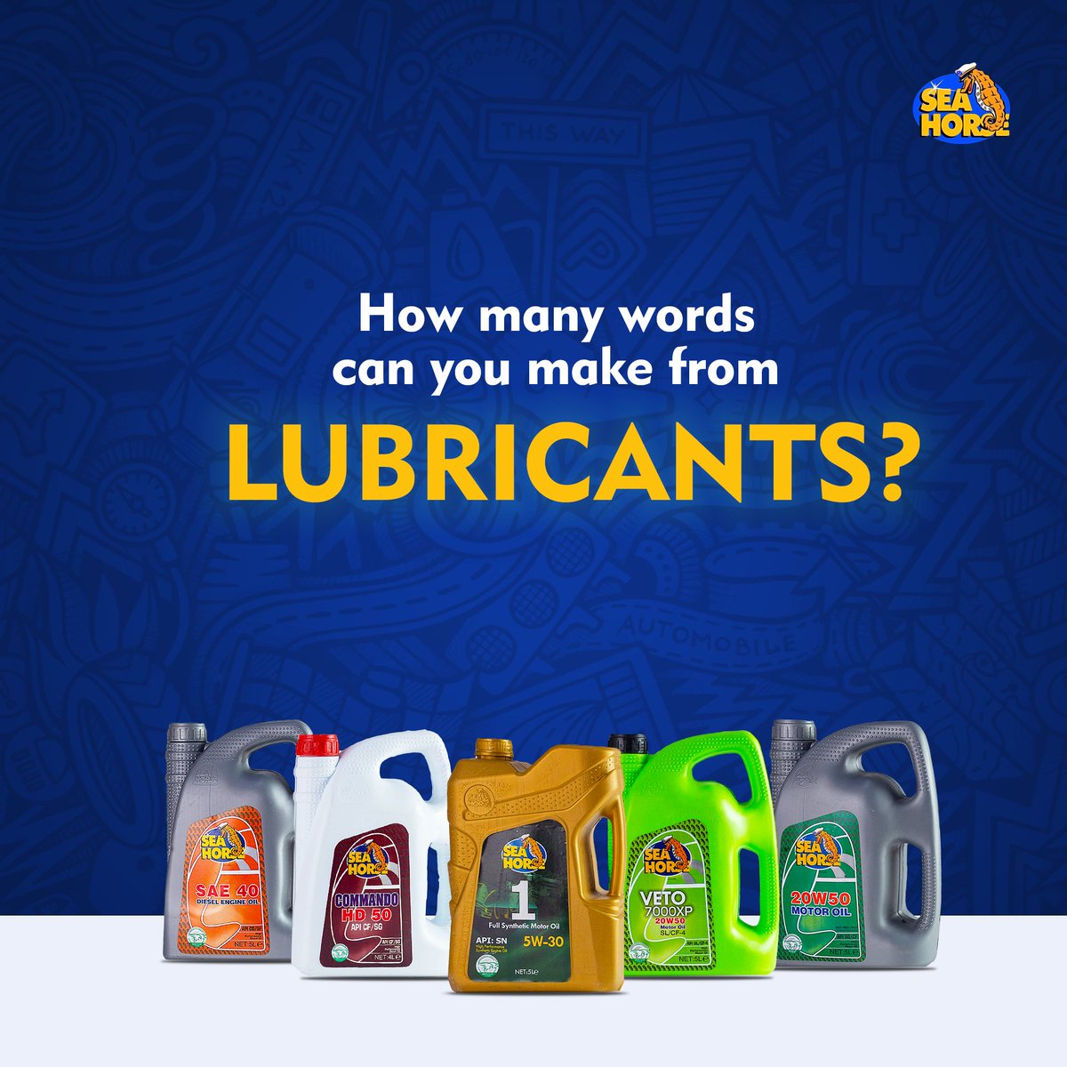 Can you make at least 3 words? Tell us in the comment section.

#WordGame #Trivia #CarCare #Maintenance #MotorLubricants #EngineOil #QualityOil
#SeaHorseLubricants #ThePowerOfYourDrive