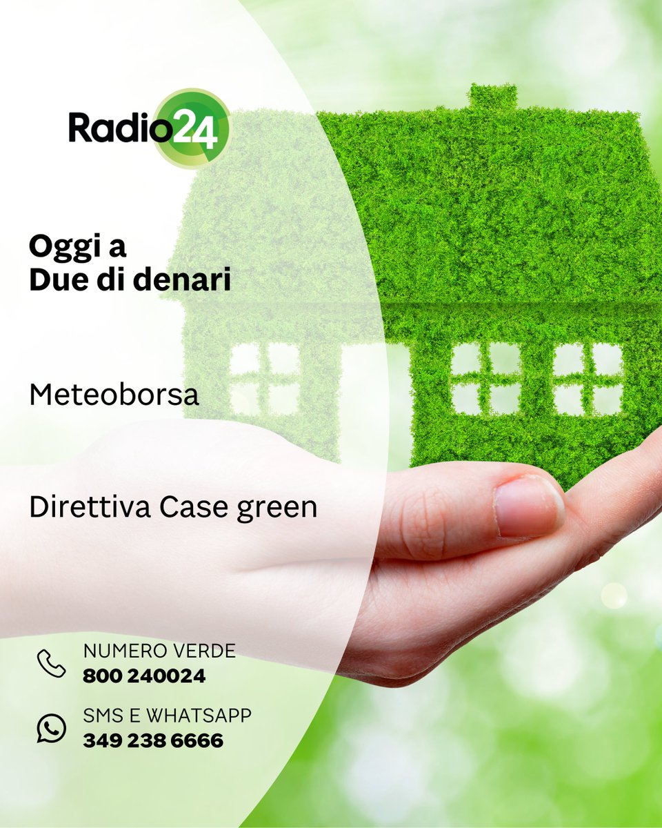 #18marzo - #direttivagreen

💹Dopo l'appuntamento coi mercati di #Meteoborsa, parleremo con <a href="/GiuseppeLatour/">Giuseppe Latour</a> e <a href="/Luca_Rollino/">Luca Rollino</a> della direttiva #casegreen. Quando e come partiranno le ristrutturazioni delle abitazioni meno efficienti?🏡

📻Ascolta la diretta ▶️radio24.it
