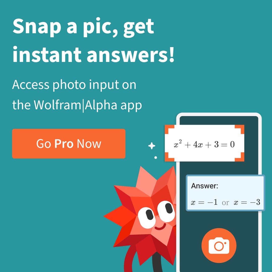 WolframAlphaJP's tweet photo. 試験に向けて準備を始めよう！

Wolfram|Alphaを活用しよう。無料のiOSおよびAndroidアプリで、カメラを使って素早く計算を入力できる便利な機���も搭載
#WolframAlpha #中間試験 #勉強

iOS: https://t.co/D9yYyWAAuu
Android: https://t.co/I2WOm7TXqp https://t.co/xDd64UEcYI