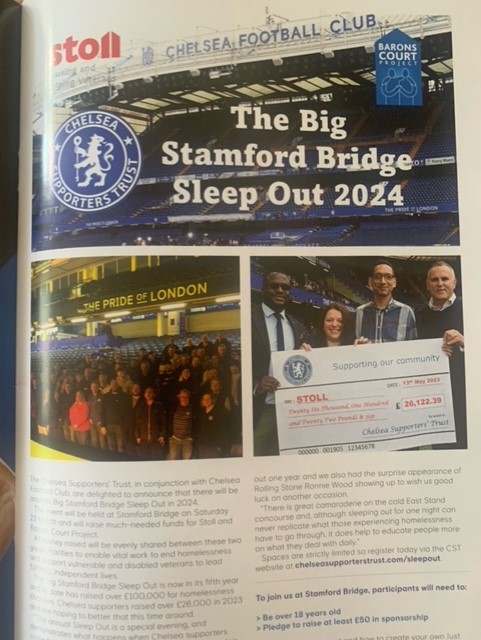 eddiemacbawa's tweet photo. Big thanks to @ChelseaFC matchday programme for #CHELEI promoting next Saturday's Big Stamford Bridge Sleep Out raising money for two charities @stoll_veterans @BaronsProject cc @surreyhire @BlueBlood2510
Still time to register and take part - https://t.co/qJQUkIb7Al https://t.co/54oUNyZNY6