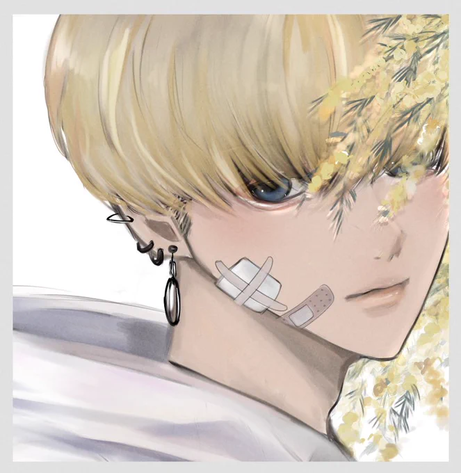 ミモザと金髪マッシュ怪我男子 