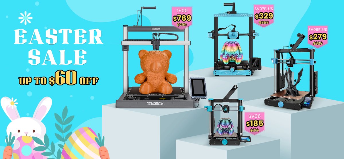 Sovol3d's tweet image. Easter is just around the corner.
The Easter sale is upon us!🔔🔔🔔
landing.sovol3d.com/STWS
Click on the link to get cost-effective 3d printers!
Get a free Vacuum Seal System with a filament purchase! (Limited time offer. First come, first served.)
#Sovol #comgrow #easter2024