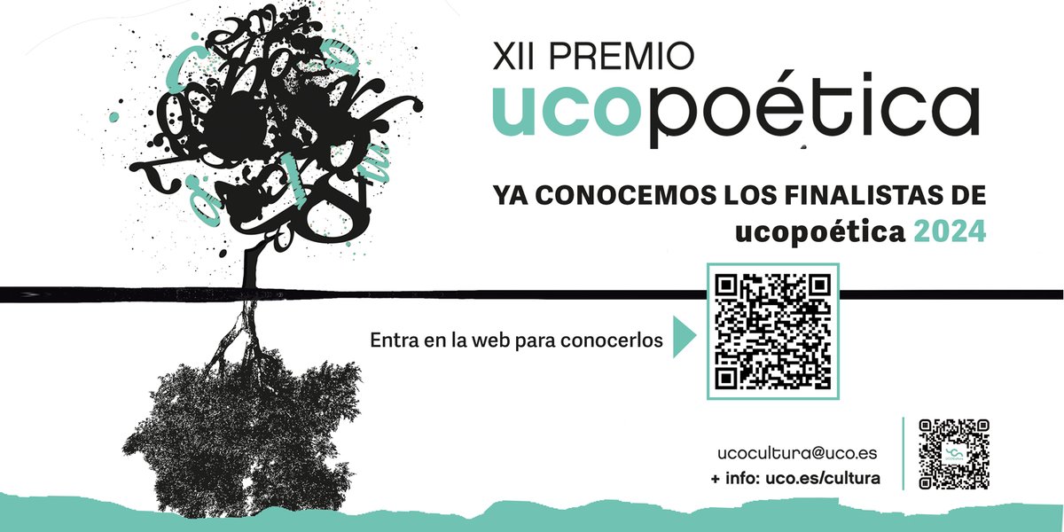 Ya se conocen los finalistas de la XII Edición Ucopoética 2024.
¡Enhorabuena a los seleccionados!
Información detallada a través del qr y de ucopoetica.com.