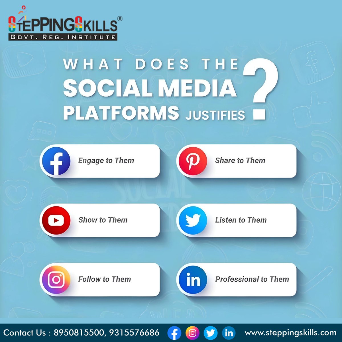 SteppingSkills's tweet photo. Learn Digital Marketing From Google Certified Professionals.
Get a 100% Job Placement. Get Your Money Back From Us.
#digitalmarketingitalia #digitalmarketingupdates #jobplacements #digitalmarketingmemes #digitalmarketingquotes #digitalmarketing101 #digitalmarketingtrainer https://t.co/YaY1JMpSRK
