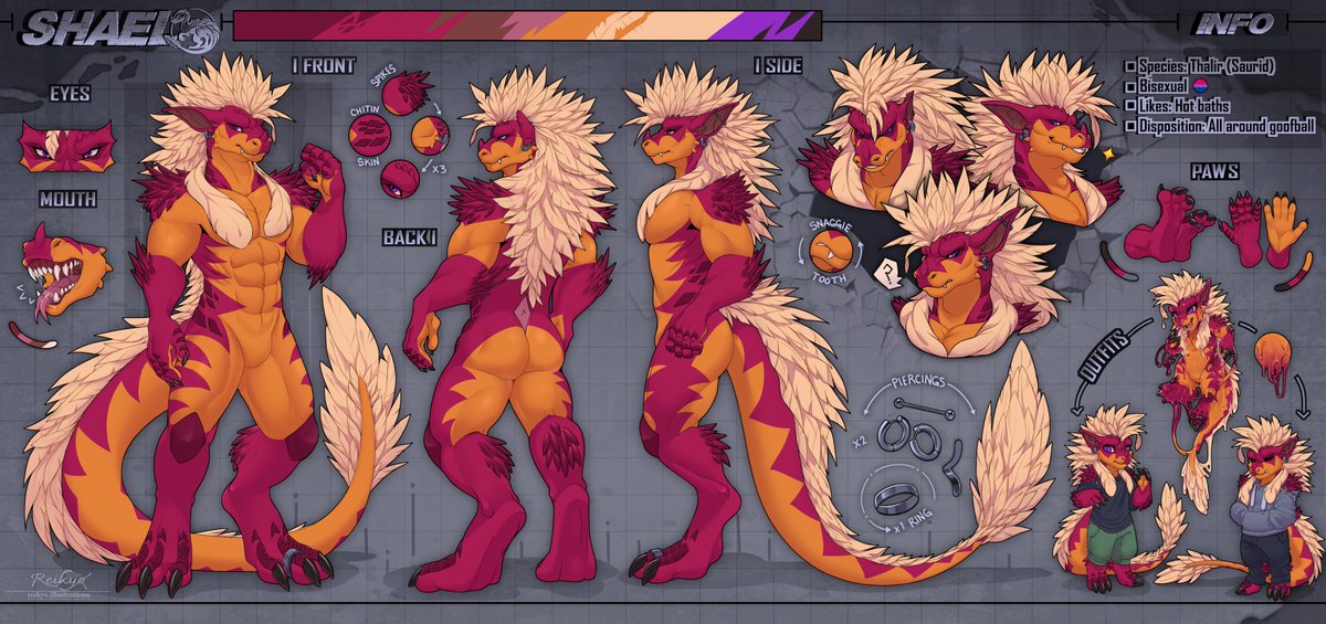 _Reikyo's tweet image. Finished Reference sheet for
Shael on Discord ❤🧡
Super happy to be the artist chosen for shael's ref sheet update✨  
Time: 4 weeks(6 days excluding the days I couldn't work)  
App: Clip Studio