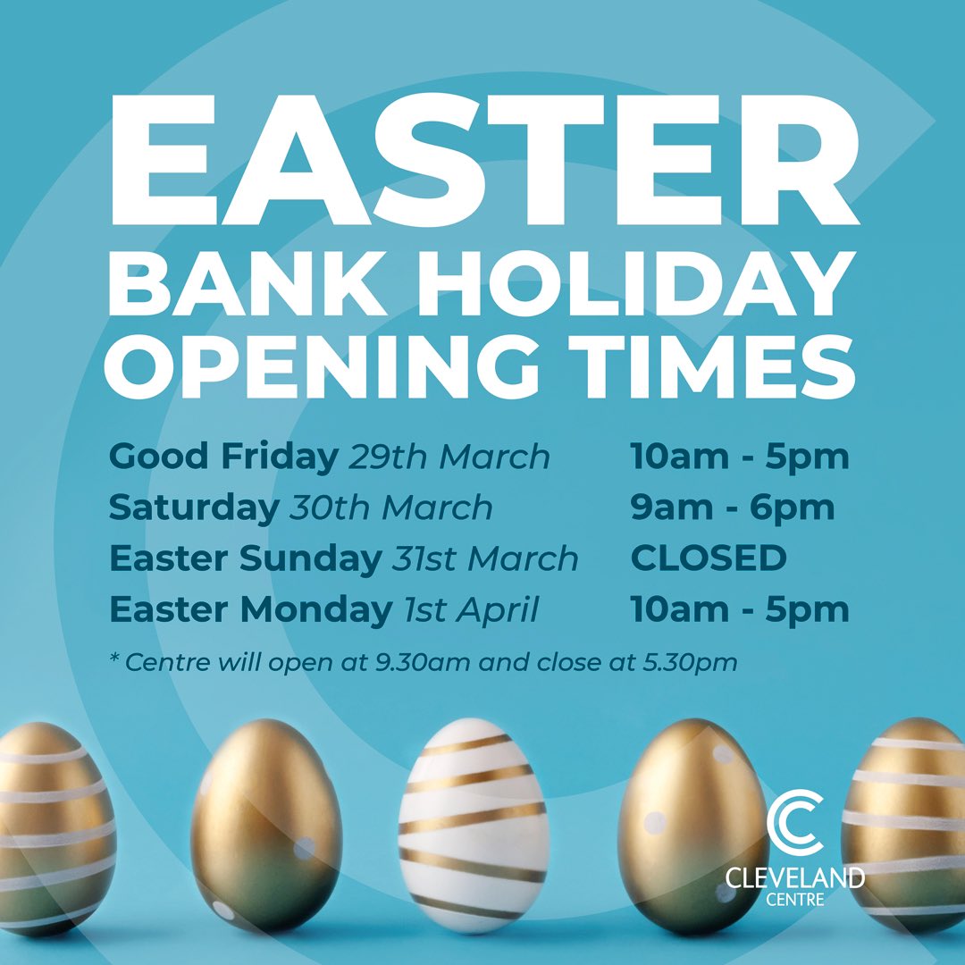 Easter Opening Times.
#LetsGoToTown #Easter #Middlesbrough