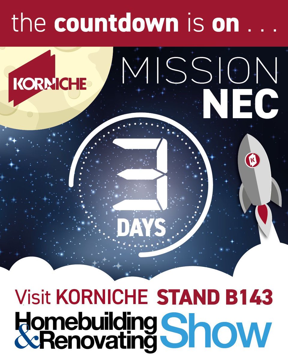 3 Day’s Until The National HB&R Show! See Our Award-Winning Products Up Close! Grab your FREE tickets now: buff.ly/3vcd8L2 @HBR_Show @Bonjourmillar @thenec #Korniche #HBRshow #HBRshow24 #Homebuilding #Renovating #HomeImprovement #BiFoldDoors #RoofLanterns