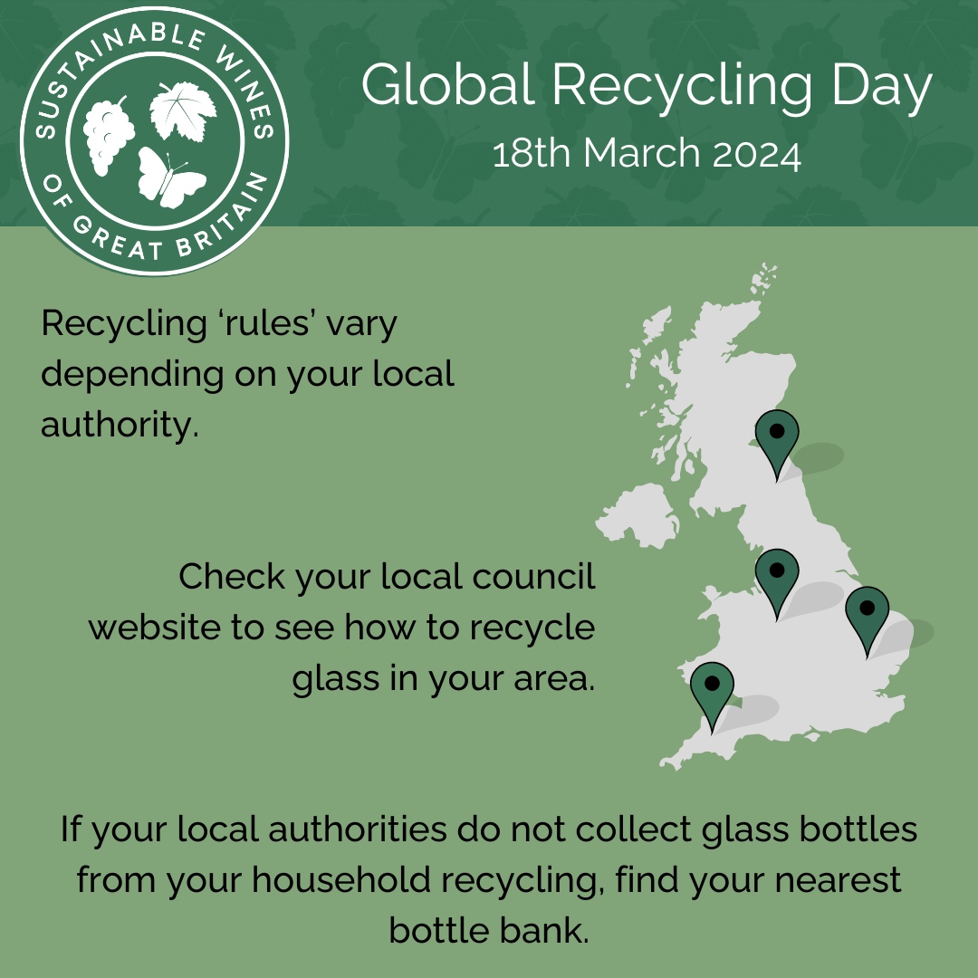 ♻️ It’s Global Recycling Day today. Follow our top tips for recycling your wine bottles to stop glass ending up in landfill. #globalrecyclingday #winegb #winebottles