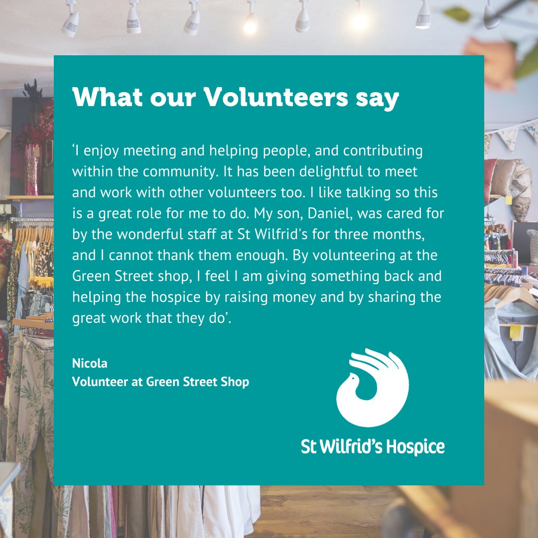 stwilfridstweet's tweet photo. Did you know we currently have over 400 volunteers supporting our work in shops, communities and in our hospice building? 

If you have some time to spare and would like to make a difference to your local community, we would love to hear from you.  https://t.co/o7IgnCOjSB https://t.co/wcSJsloI1L