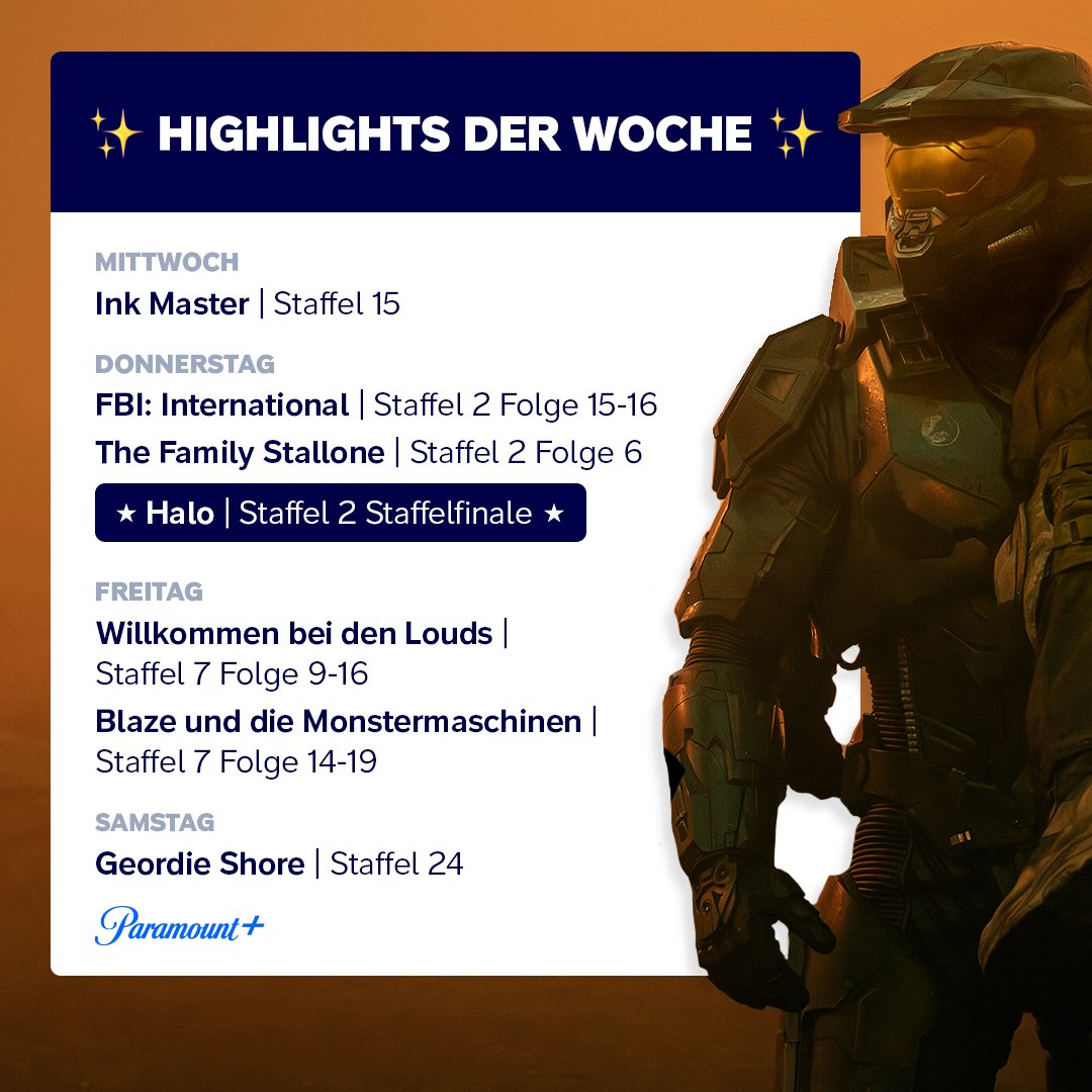 ParamountPlusDE's tweet photo. Es war uns eine Ehre, Halo Staffel 2. 🫡
#ParamountPlus #ParamountPlusDE #Wochenhighlights https://t.co/mkgsYFKdFu