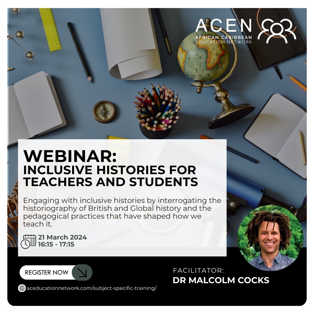 Our focused webinar series covers various subjects & school functions, aiming to integrate racial inclusion seamlessly into teaching. The 5th webinar, Inclusive Histories for Teachers & Students will be delivered by Dr Malcolm Cocks on 21/03/24, 16:15-17:25. Please register now.