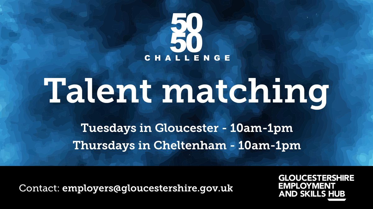 Gloucestershire CC (@gloscc) on Twitter photo 📢 Aged 50+ and looking to get back into employment?
Explore opportunities with our 50/50 Challenge weekly 10am-1pm drop-in sessions.
📍Employment and Skills Hub, GL1 2ES
📅 Tuesdays
📍Wolseley House, GL50 1TH
📅 Thursdays
To register 👉 Employers@gloucestershire.gov.uk 📢 Aged 50+ and looking to get back into employment?
Explore opportunities with our 50/50 Challenge weekly 10am-1pm drop-in sessions.
📍Employment and Skills Hub, GL1 2ES
📅 Tuesdays
📍Wolseley House, GL50 1TH
📅 Thursdays
To register 👉 Employers@gloucestershire.gov.uk