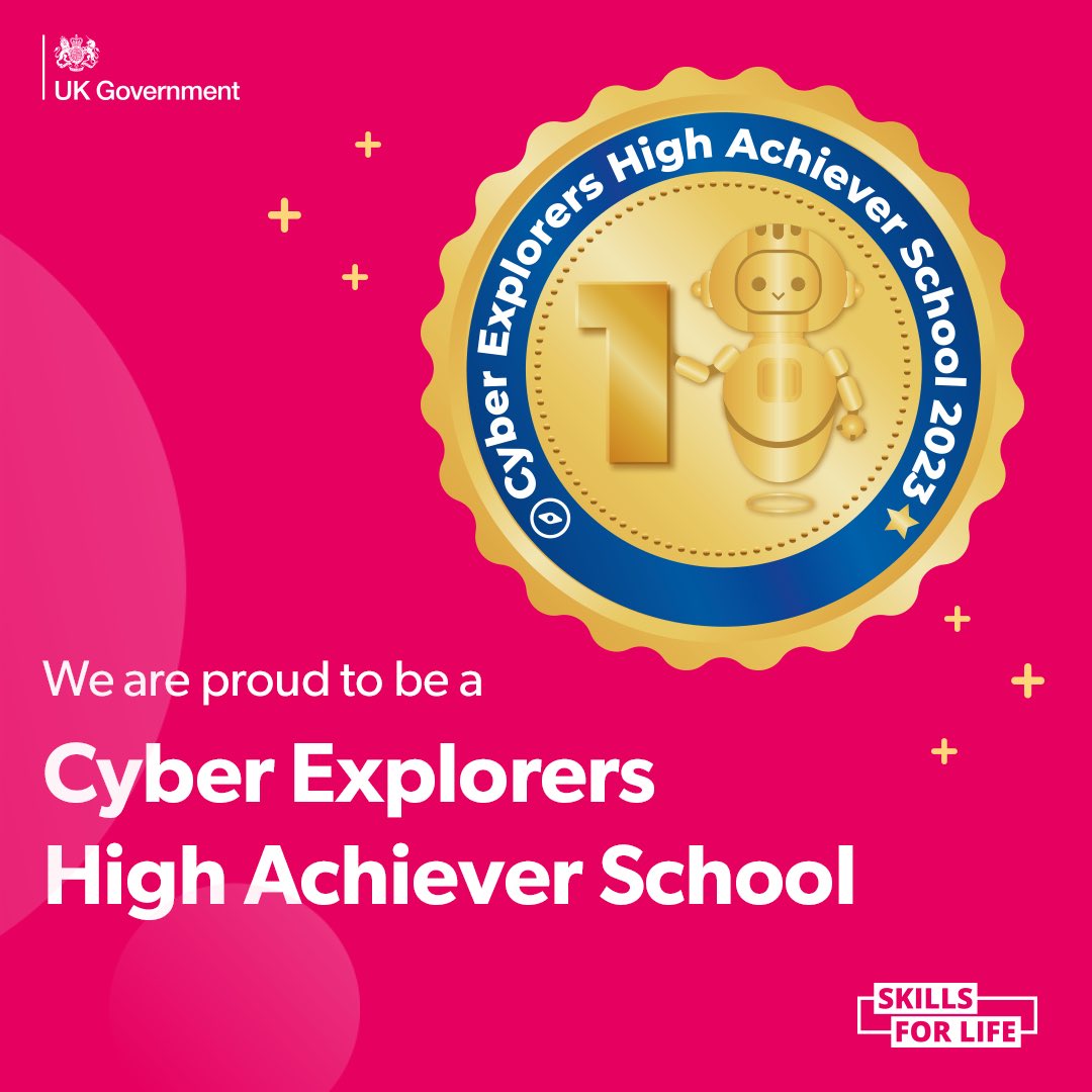 We are delighted to be recognised as a high achieving school #skillsforlife #cyberexplorers