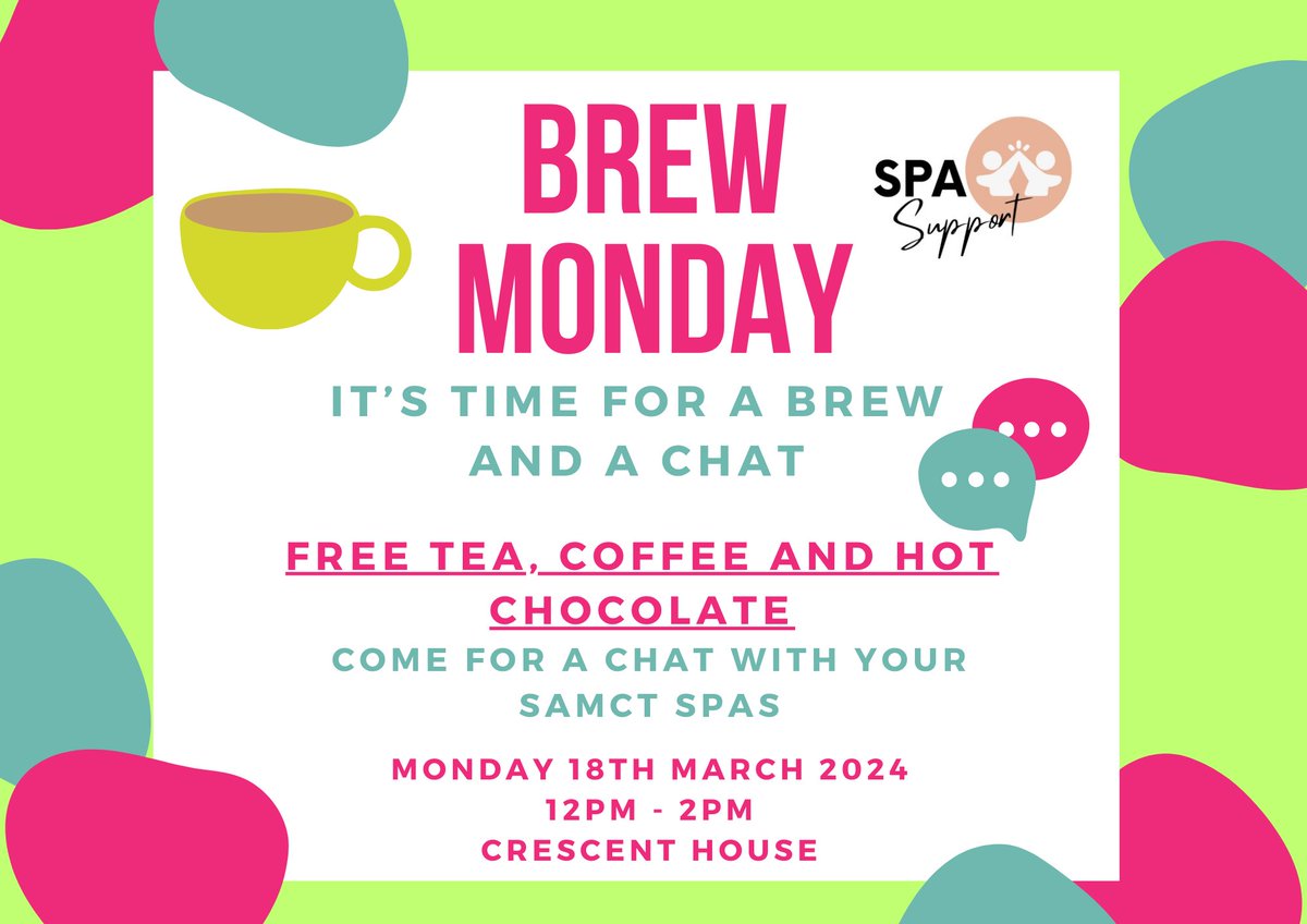 FAO: STUDENTS !! Don't forgot to pop by today for a chat and a Cuppa and see what type of support and guidance you can get! Staff are also more than welcome to attend! #PCH #Salford #spasupport #brewmonday