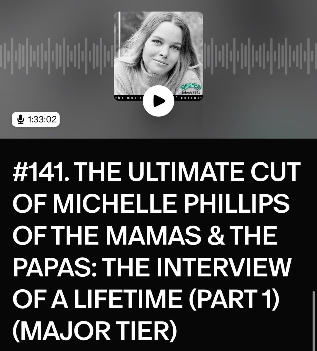 Discograffiti's tweet photo. 141. THE MAJOR TIER ULTIMATE CUT OF MICHELLE PHILLIPS:THE INTERVIEW OF A LIFETIME (PART 1)

Featuring no ads and 18 essential additional minutes. 

Not a subscriber yet?  Hear here: https://t.co/9svCNbhiGd https://t.co/Ep3dLEBs5x