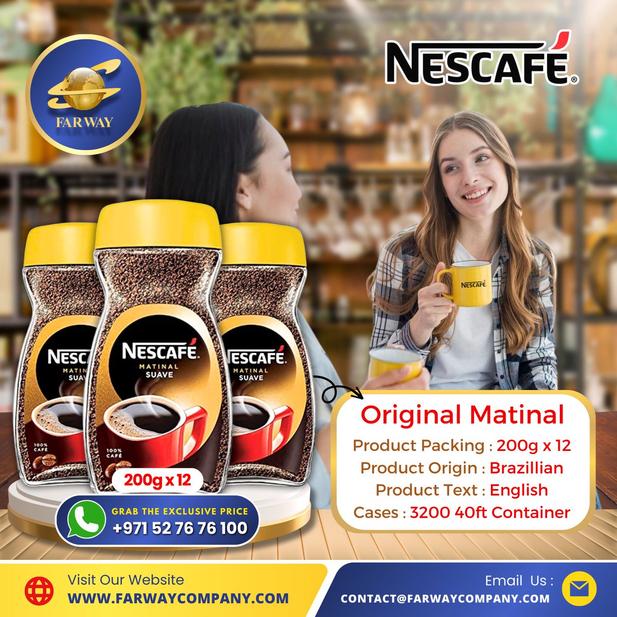 farwayfmcg's tweet photo. 🎉Nescafe 3in1 125'S x 18g Coffee at Special Offer at Far Way 

Click Here : 👉 https://t.co/3TJkEIhmj1

#farwayfmcg #nescafe #nescafe3in1 #nescafeoffer #nescafedubai #nescafeuae #coffee #FMCG #distributor #fmcgdistributor #import #export #exporter #importer #distributor https://t.co/ob0rNFC71H