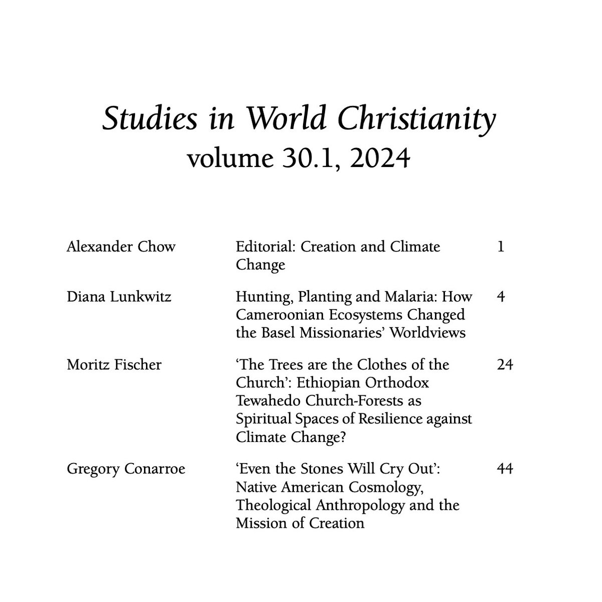 CSWCEdinburgh's tweet photo. The latest issue of Studies in World Christianity (@EdinburghUP) has landed! 
Select articles from #YaleEdin2023 on the important topic of “Creation and Climate Change.”

https://t.co/mmmvc4qRBo https://t.co/4Hx6hDRIaJ