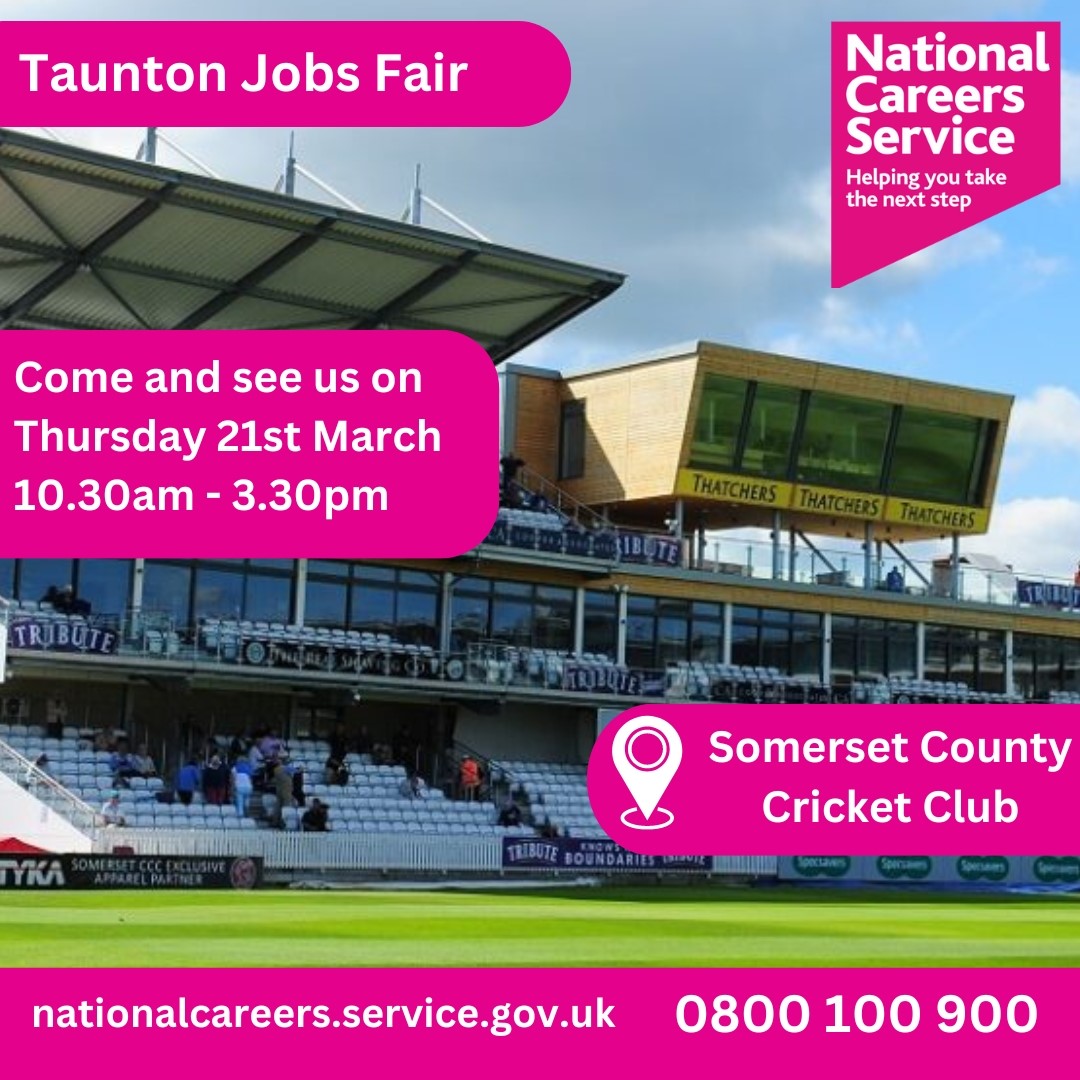 National Careers Service South West (@careers_swest) on Twitter photo Our National Careers Service advisers will be at the Taunton Jobs Fair on Thursday 21 March (10.30am and 3pm) at <a href="/SomersetCCC/">Somerset Cricket</a> To find out about the National Careers Service visit nationalcareers.service.gov.uk or  call on 0800 100 900. #Taunton #somerset #Tauntonjobsfair #somersetjobs Our National Careers Service advisers will be at the Taunton Jobs Fair on Thursday 21 March (10.30am and 3pm) at <a href="/SomersetCCC/">Somerset Cricket</a> To find out about the National Careers Service visit nationalcareers.service.gov.uk or  call on 0800 100 900. #Taunton #somerset #Tauntonjobsfair #somersetjobs