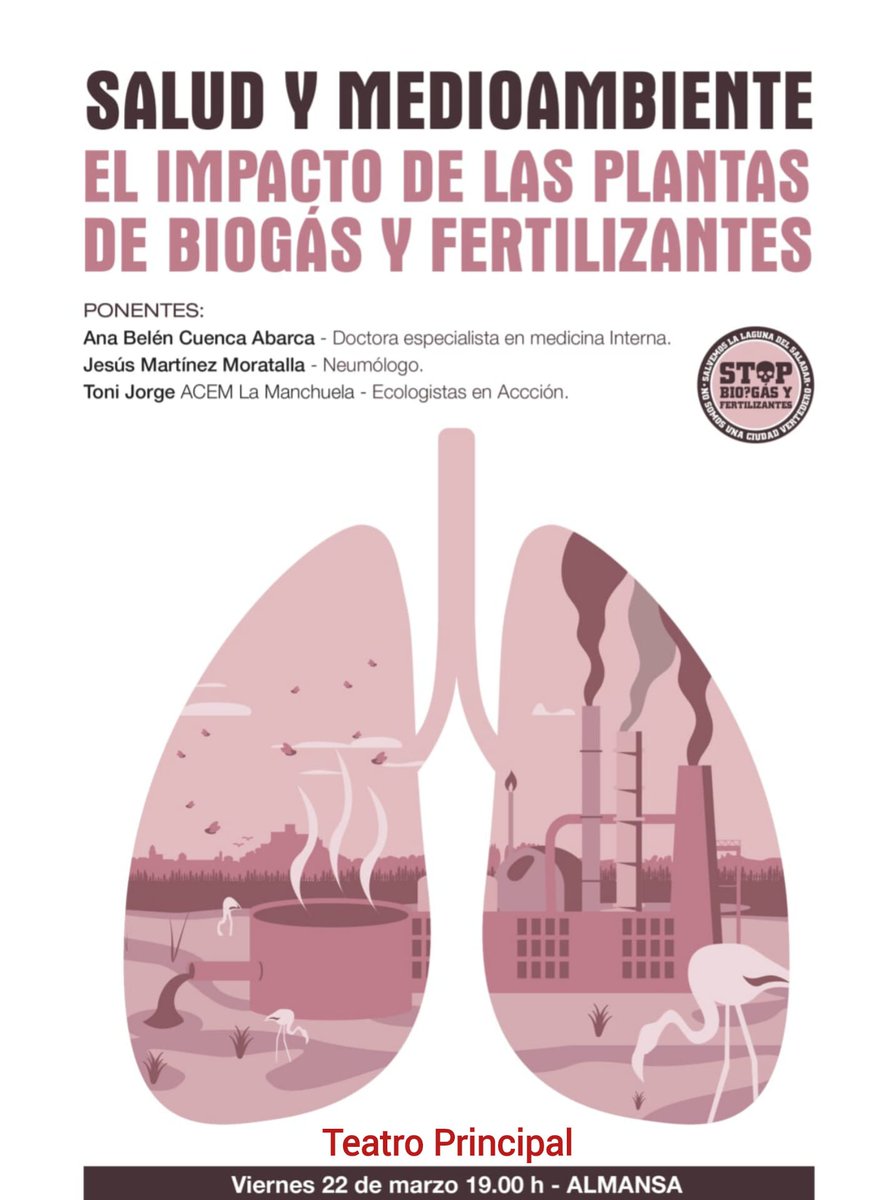 Este viernes tenemos una charla muy especial, par ver las implicaciones de las plantas de biogás sobre la ciudadanía. Por tu pueblo y la salud de tu gente #stopbiogas <a href="/almansa/">Nelly Almansa</a>