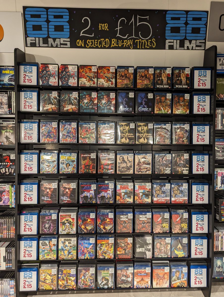 If you love @88_Films like we do, then we have an absolute treat for you... Our 2 for £15 promotion starts today across a large selection of 88 Films titles 😍 Time to fill those gaps in your collection! #PhysicalMedia #Bluray #88Films