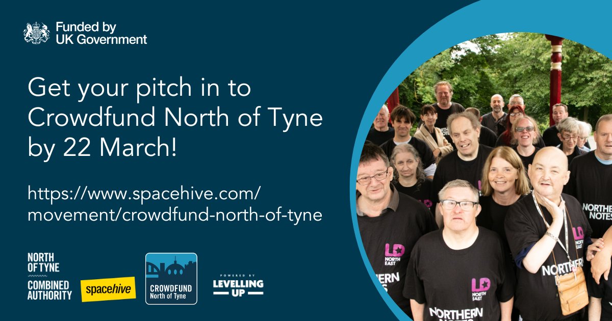 This round of Crowdfund North ofTyne closes on 22 March We can help to turn your community ideas into reality. Crowdfund North of Tyne is part-funded by the UK government through the UK Shared Prosperity Fund. #UKSPF #CrowdfundNorthOfTyne #FundedByUKGovernment