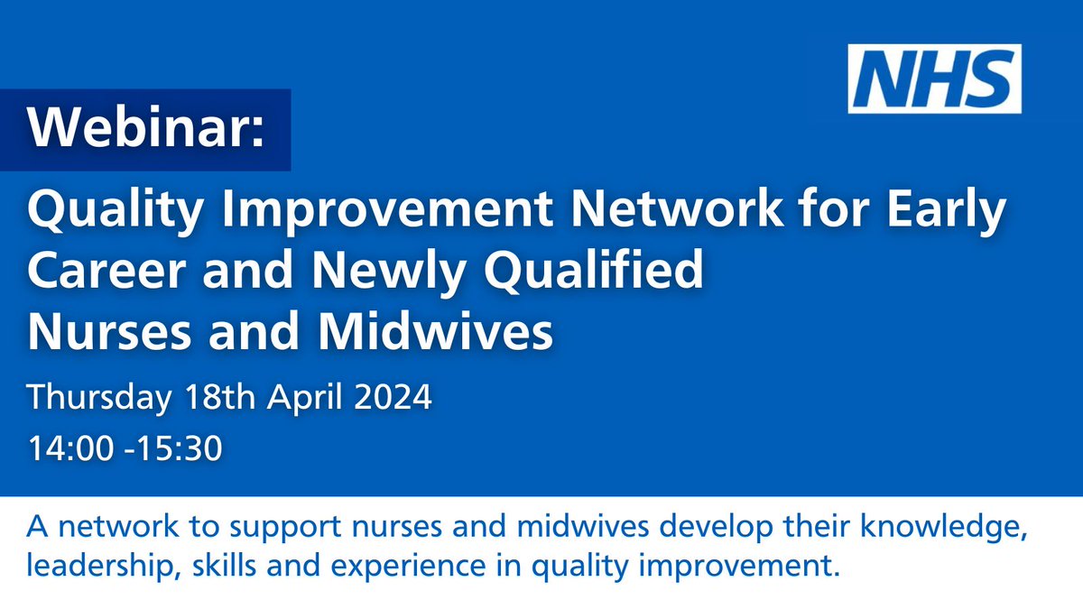 If you are a nurse or midwife qualified within the last 5 year, why not sign-up today and join the next QI Network event?🌟 🗓️Thursday 18 April ⏰14:00 - 15:30 Sign up here 👉 bit.ly/3u7CFo8