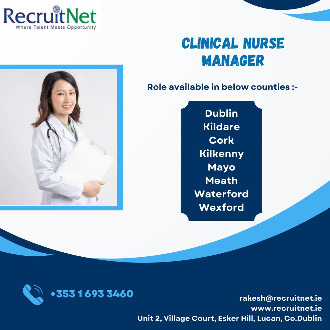 Hiring an Clinical Nurse Manager - CNM for one of our client in below counties ! 👩

🏥 Join our client's team and make a difference in the lives of their patients.
#CNM #HealthcareLeadership #CoDublin #NursingJobs #HealthcareJobs #JoinOurTeam #PatientCare