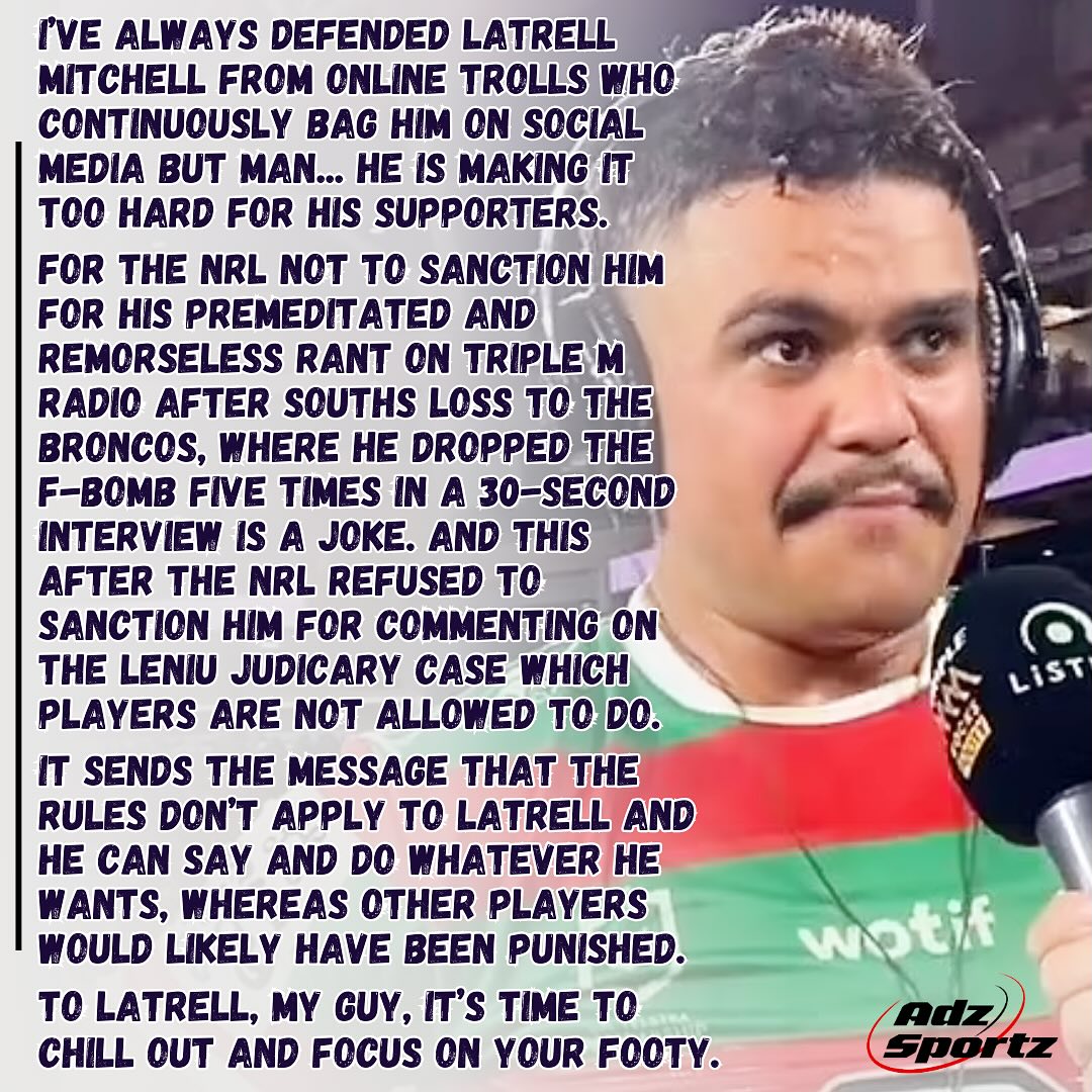 Damn it, Latrell… knock it off! - What are your thoughts on the NRL again refusing to sanction Latrell Mitchell? #NRL