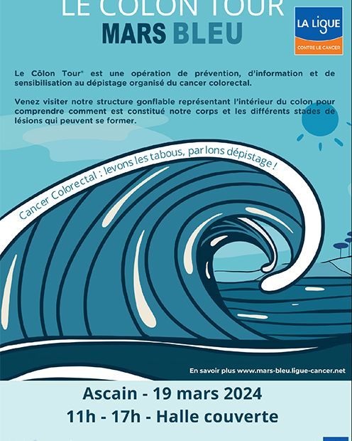 Pays basque #Ascain  #prévention #cancer #colorectal 19 mars
Dans le cadre de #mars #bleu le #Colon #Tour fait étape à Ascain mardi 19 mars. Venez découvrir le "colon géant" permettant de découvrir l'intérieur du colon et les différents stades de lésions qui peuvent se former