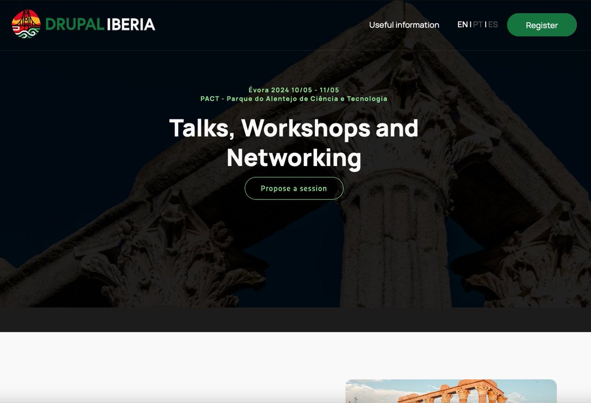 drupalportugal's tweet photo. 🇵🇹🇪🇸We have a beautiful new website for https://t.co/rdUqYP2HK9 !

🕑Session submission open until 31/03, send yours this week!

Talks can be in 🇵🇹🇪🇸🇬🇧 https://t.co/V9g3oCJGlr
