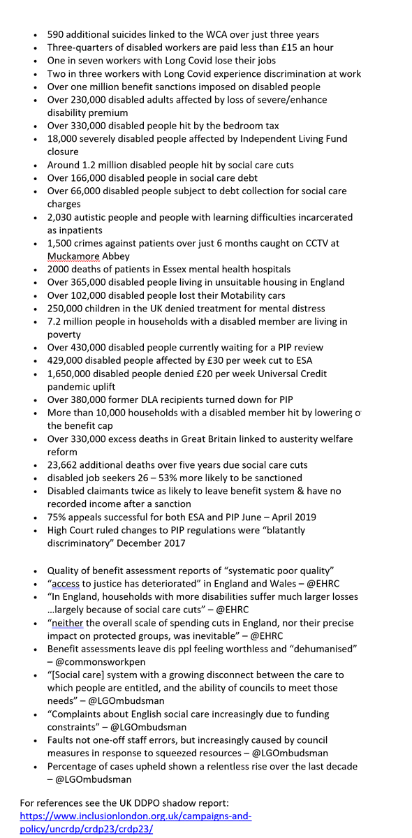 Ben Claimant 💚 Join a Union (@benclaimant) on Twitter photo Here's some handy facts and stats from the UK Deaf and Disabled coalition shadow report. Feel free to use them to challenge what the government is saying during the evidence session.
#CRDP24 #DefendOurRights Here's some handy facts and stats from the UK Deaf and Disabled coalition shadow report. Feel free to use them to challenge what the government is saying during the evidence session.
#CRDP24 #DefendOurRights