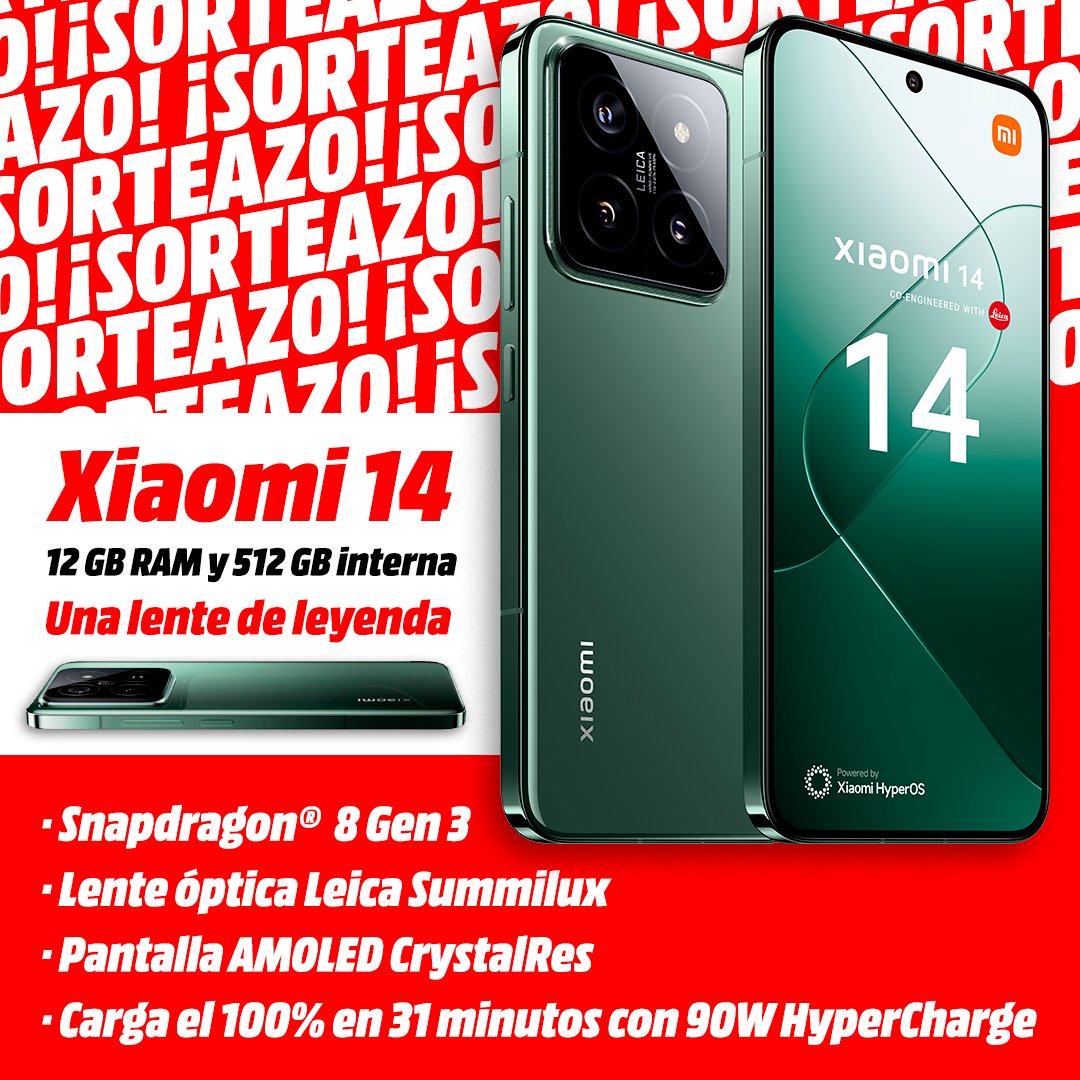 📲 SORTEAMOS el NUEVO Xiaomi 14 en color verde 🤩 Cámara co-diseñada con Leica, marcando un progreso de #UnaLenteDeLeyenda✨

1⃣ Síguenos y a <a href="/XiaomiEspana/">Xiaomi España</a> 
2⃣ Comenta con #Xiaomi14MM ¿A qué le harás unas fotos legendarias? 🤳
Consíguelo ya👉bit.ly/Xiaomi14MM

⏰Hasta 24/3