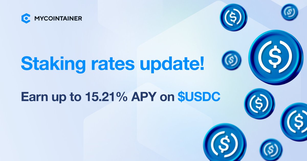 ✨ Exciting times ahead! #MyCointainer boosts $USDC staking rewards! ✨ Secure a base APY of 13% on $USDC, and enhance your staking returns up to 15.21% with $EARN. Deposit & stake your $USDC today! 🌟 mycointainer.com