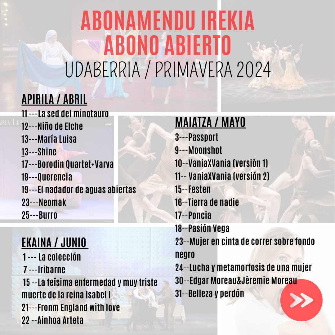 🔊Abonamendu irekia ezagutzen duzu? Irudietan dauzkazu aukeratzeko ikuskizunak eta deskontuak 🔊Conoces el abono abierto? En las imágenes tienes los espectáculos y descuentos que puedes elegir