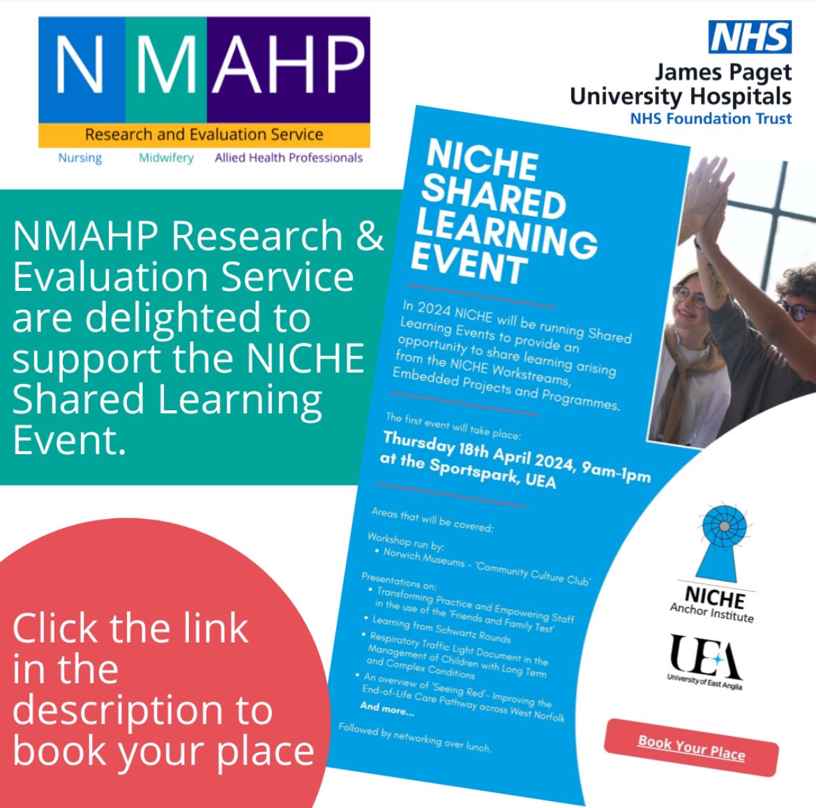 You are invited by Prof Jonathan Webster to attend the NICHE shared learning event to be held on 18th April 2024; booking is required and there is no cost NICHE Shared Learning Event | University of East Anglia Online Store (uea.ac.uk) @UEA_NICHE