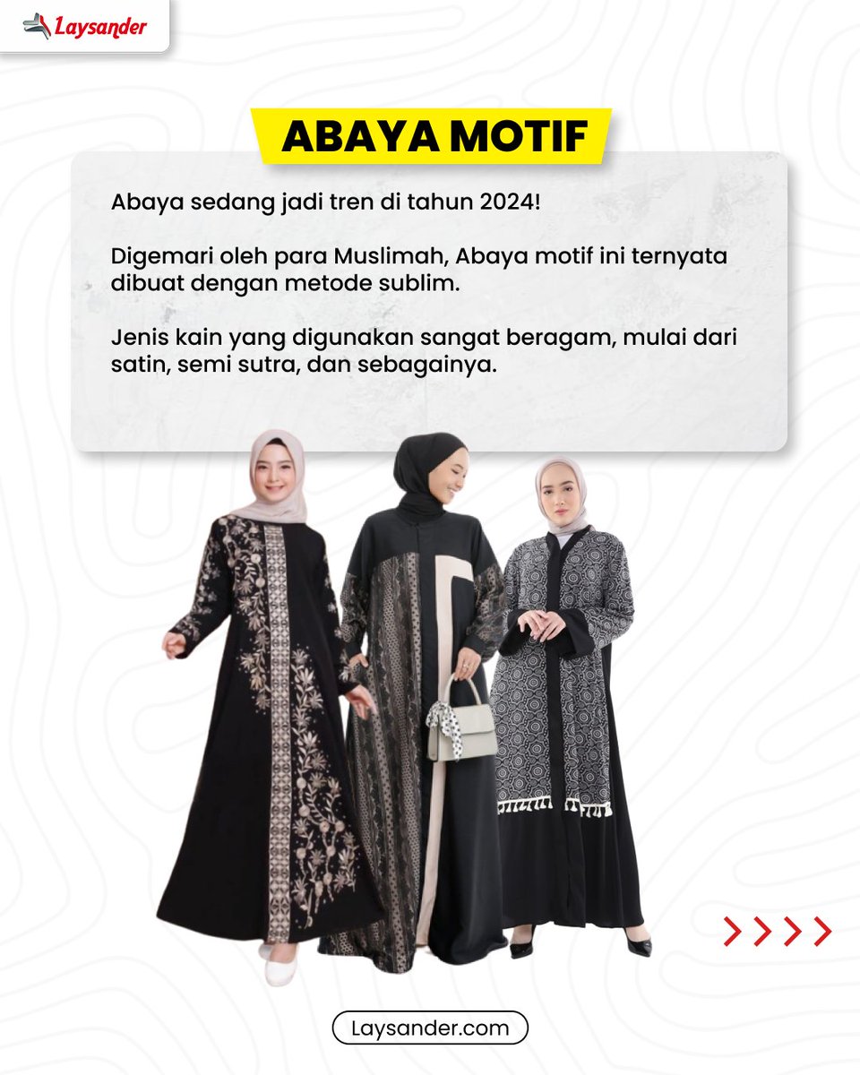 laysander's tweet image. Bisnis baju Muslimah ini memang paling sering dicari Jelang Hari Raya nanti sih.

Buat Anda yang sudah punya bisnisnya, setuju gak kalau motif ini sedang jadi tren?

Komen di bawah ya 👇

#LAYSANDER #BajuLebaran #Sublimasi #DigitalPrinting #Lebaran #BisnisSublim