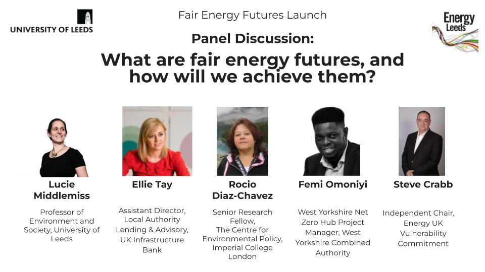 EnergyLeeds's tweet photo. We have a fantastic opening panel lined up for our #FairEnergyFutures launch next week. The panel, together with the audience, chaired by the fantastic Milena Buchs @nnbufhs, will discuss what are fair energy futures &amp; how will we achieve them. Join us 👉 https://t.co/poczIrHo54 https://t.co/zOM1kKqdH2
