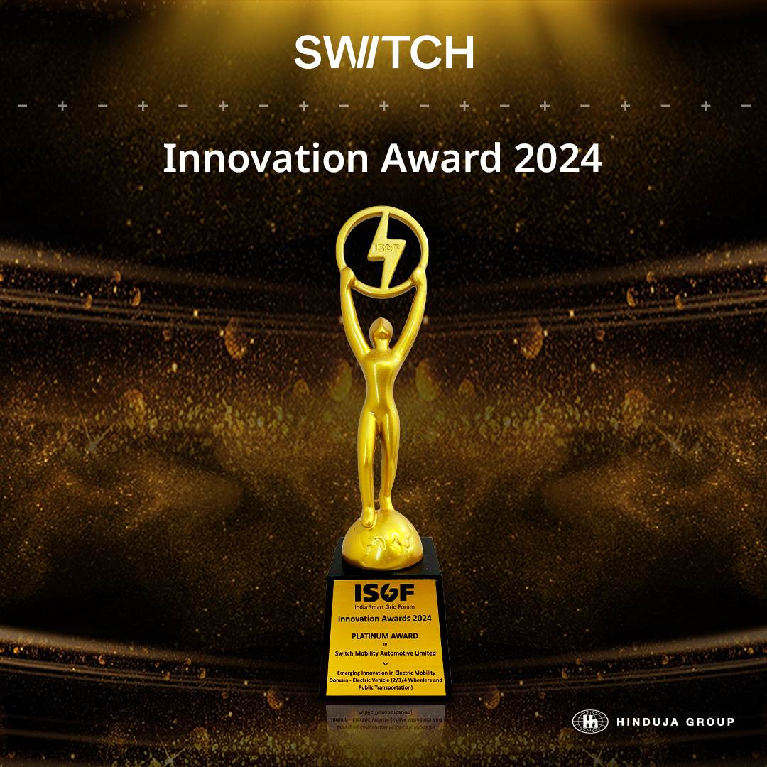 Thrilled to announce that our SWITCH EiV22, India's first electric double-decker bus, has won the prestigious Innovation Award for Emerging Innovation in Electric Mobility at the ISGF Innovation Awards 2024! Let's keep pushing the boundaries and spark a sustainable revolution in…