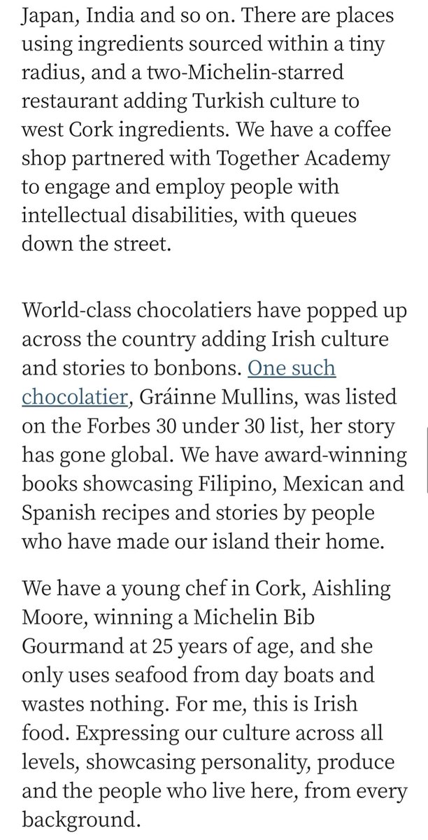 Short great piece by @MarkMoriarty1 on @IrishTimesFood about Irish food culture & tradition looking at modern Ireland and referencing people and ingredients at the core of our Community. @MullinsGrainne @chefahmetdede @goldie_cork Full article 👉 irishtimes.com/food/2024/03/1…