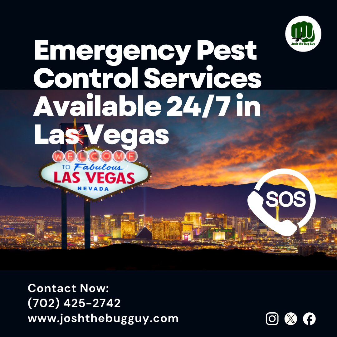 Joshthebugguy's tweet image. Don&apos;t let pests ruin your day or night! Our 24/7 emergency pest control services in Las Vegas are here to save the day. Whether it&apos;s a sneaky critter or a swarm of insects, we&apos;ve got you covered. Contact us now for swift solutions! #EmergencyPestControl #LasVegas #24/7Service