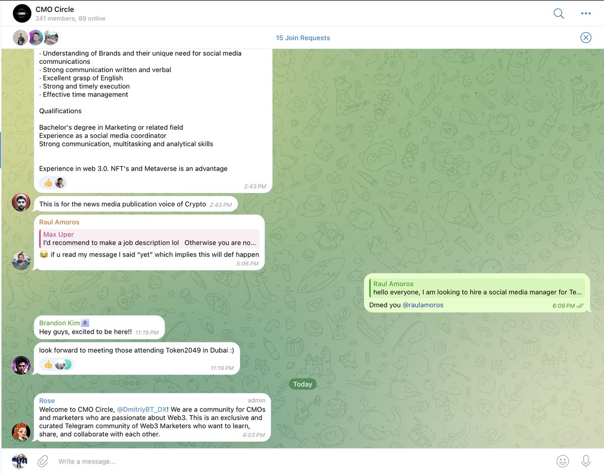 lets_ash's tweet photo. What started as an Idea a few weeks back is now a community of more than 240+ exclusive members ~ @cmocircle11 

- 600+ Waitlist members 
- 240 top Web3 marketing and growth leaders 
- Team working towards hosting "CMO Luncheon" as a side event for the community in Dubai. 
- 1 AMA where 30+ members learned from an experience from the growth lead of @snpit_global 
- 50+ members shared and added value to each other's work process. 

This is what we were aiming for when were thinking about setting up a community for marketing and growth individuals. 

RT this Tweet and Comment the word "CMO" - I'll DM the link to be a part of the community. 

Grateful 💜