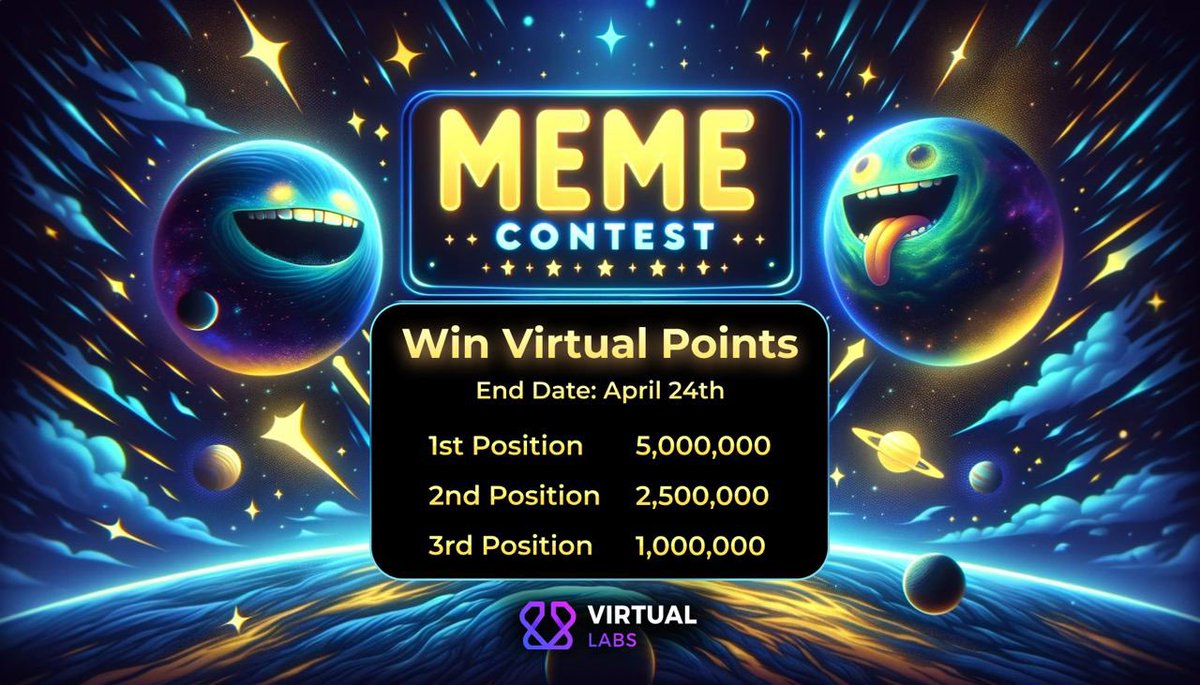 0xVirtualLabs's tweet photo. 🎉 Our Meme Contest starts now until April 24th! 
To enter: post your best meme under this tweet and tag 3 friends to spread the fun. 

Show us your creativity and humor - let the best meme win! https://t.co/nY9KTkWXry
