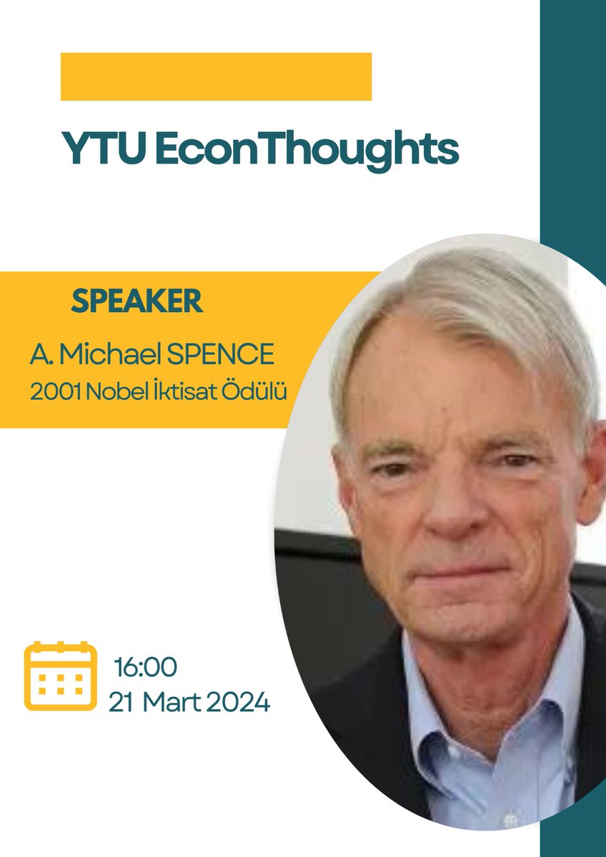 2001 Nobel İktisat ödülü sahibi İktisatçı Prof. A. Michael Spence 21 Mart Perşembe günü saat 16:00'da YTU EconThoughts programında konuğumuz olacak.

Katılım linki:
online.yildiz.edu.tr/JoinMeeting?or…

<a href="/iibf_ytu/">YTÜ İİBF</a>