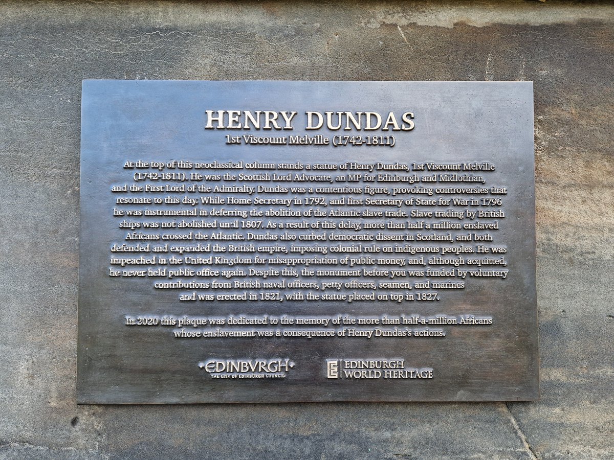 A replacement plaque providing historical context to the role of Henry Dundas was installed today at the base of the Melville Monument in St Andrew square. Council Leader @cllrcammyday and ESCLRIG Chair @iremosota gave their reaction to the news: edinburgh.gov.uk/news/article/1…