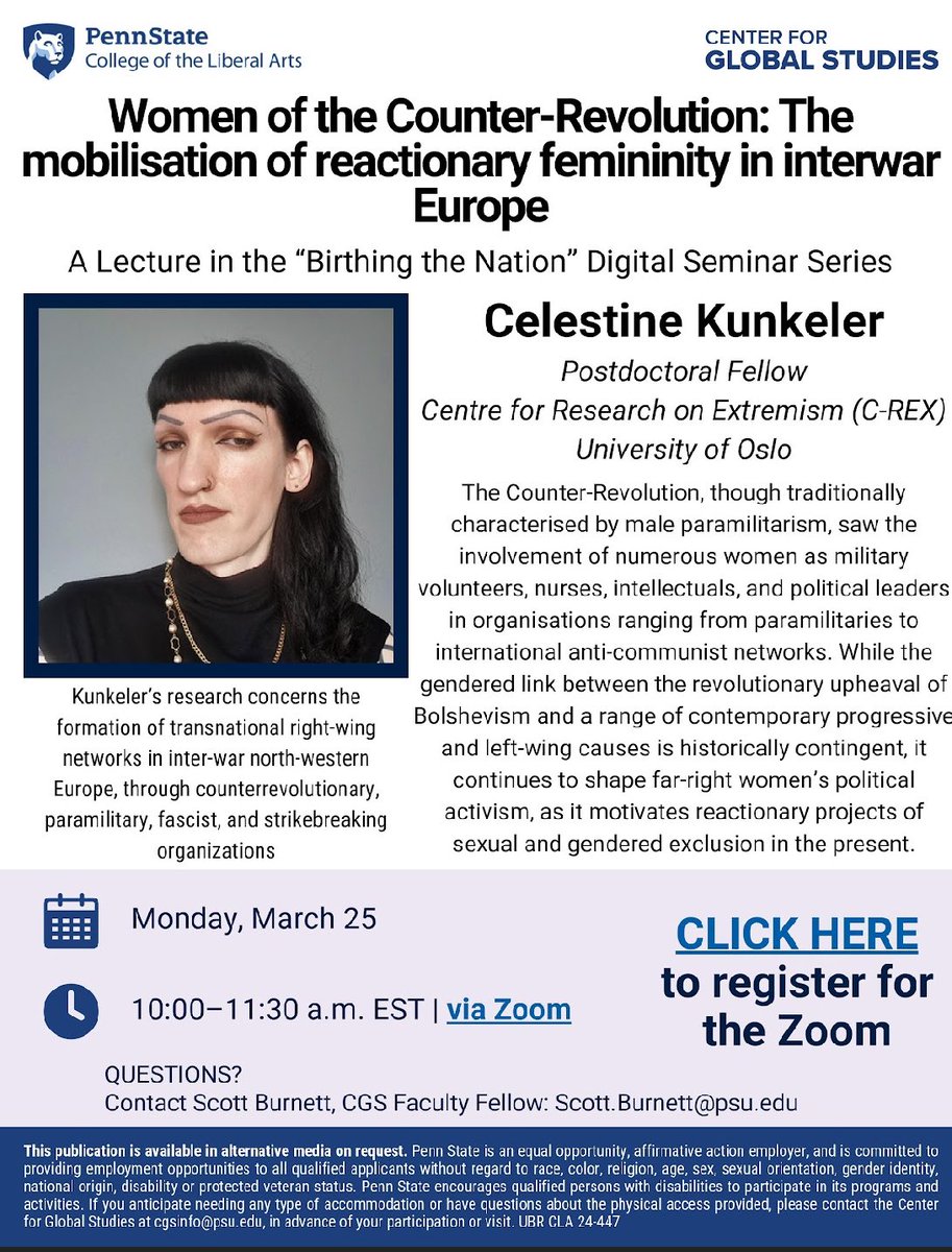 Join us in one week for a digital lecture from Celestine Kunkeler! You can register for their March 25th, 10:00 am talk at the link in our bio!

#genderstudies #womensstudies #birthingthenation #sawyerseminar