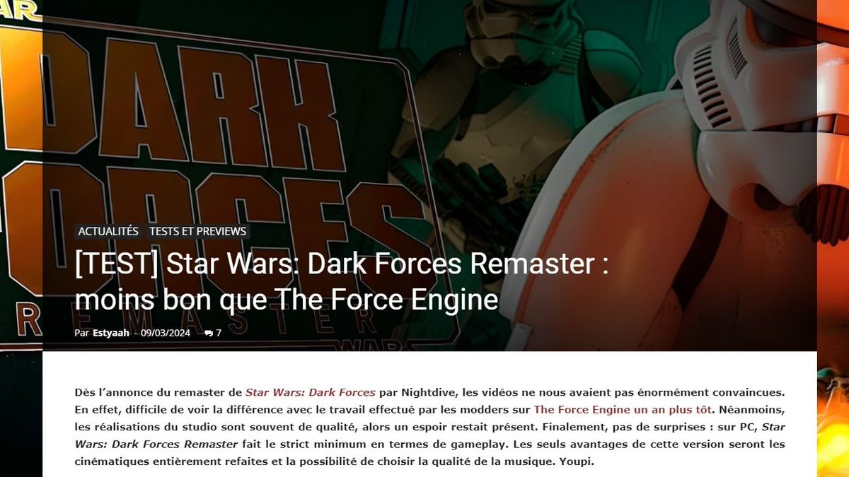 NoFrag's tweet photo. Une équipe de professionnels (@NightdiveStudio) fait-elle mieux qu'un moddeur (#TheForceEngine) pour remastériser Star Wars: Dark Forces ? Non. C'est pas nul pour autant, mais c'est un peu cher pour ce que c'est. Notre test de Star Wars: Dark Forces Remaster 👇 https://t.co/X5I6UrTe9r