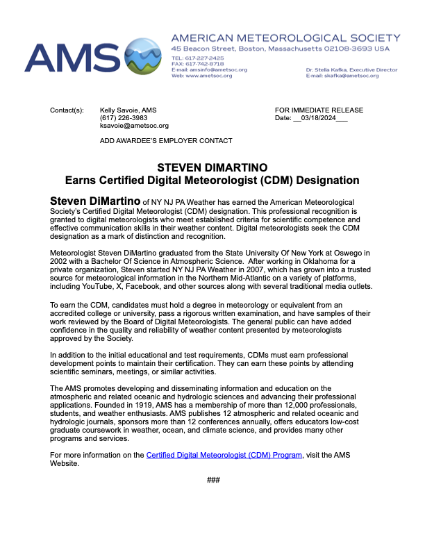 nynjpaweather's tweet image. Steven DiMartino has earned his Certified Digital Meteorologist (CDM) Seal from the @ametsoc American Meteorological Society! #wx